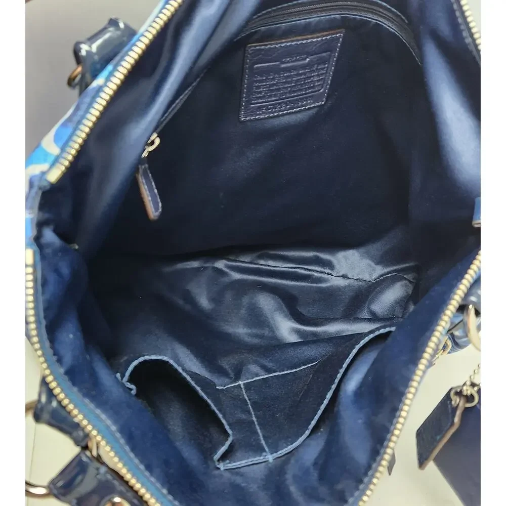COACH POPPY GLAM LARGE TOTE BAG PURSE 19881 DENIM BLUE *Read